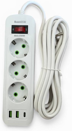 Удлинитель, с USB, 3 розетки