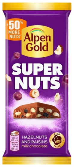 Шоколад молочный с фундуком и изюмом «Super Nuts»