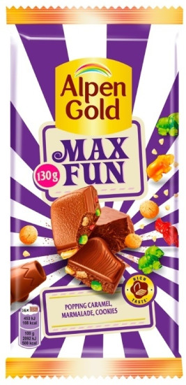 Шоколад молочный со взрывной карамелью мармеладом и печеньем «Max Fun»