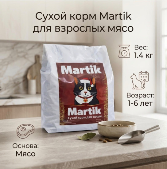 Сухой корм для взрослых котов 1.4 кг