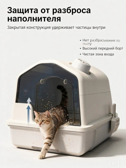 Лоток для кошек закрытый большой домик с бортами