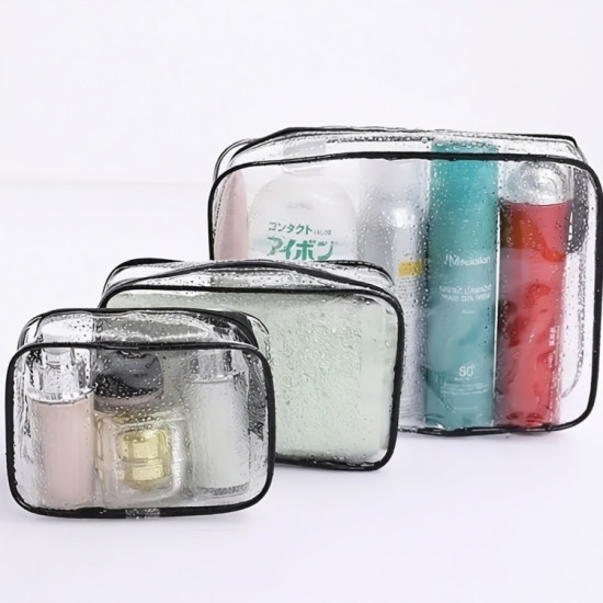 Косметичка поливинилхлорид черный, прозрачный 18X25 см
