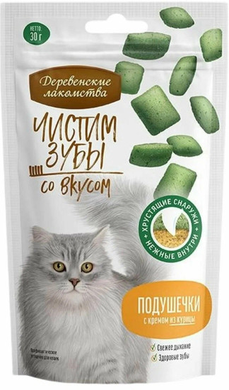 Лакомство для кошек Чистим зубы, подушечки с кремом из курицы