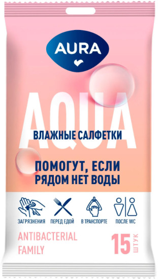 Влажные салфетки c антибактериальным эффектом FAMILY, 15шт