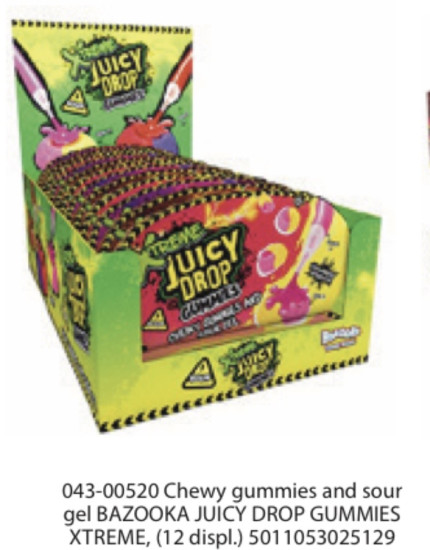 BAZOOKA JUICY DROP GUMMIES XTR(12D) 57G /CHEWING CANDIES