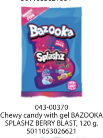 BAZOOKA SPLASHZ BERRY BLAST(12DIS) 120G /CHEWING CANDIES