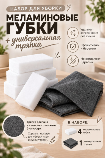Набор меламиновые губки и тряпка универсальная
