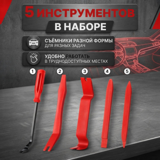 Набор съёмников обшивки и клипс из 5 предметов