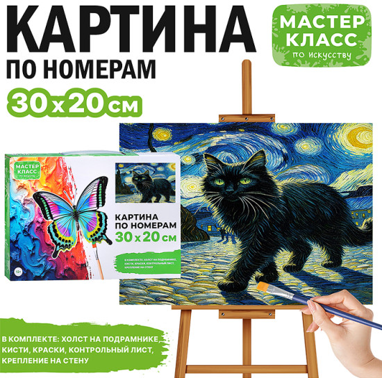 Картина по номерам «Кот звездной ночью»