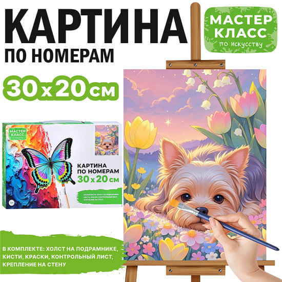 Картина по номерам «Щенок в цветах»