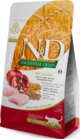 N&d ancestral grain cat chicken, spelt, oats & pomegranate neutered adult