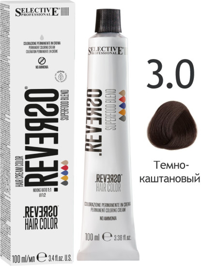Крем‑краска для волос без аммиака «Reverso Superfood Hair Color», оттенок 3.0 Темно‑каштановый