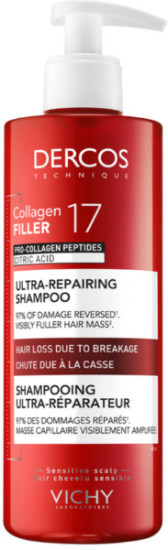 DERCOS COLLAGEN FILLER 17 Шампунь для восстановления поврежденных волос от корней до кончиков, 400 мл