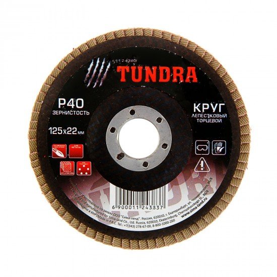 Круг лепестковый торцевой «TUNDRA» 125 х 22 мм, Р40