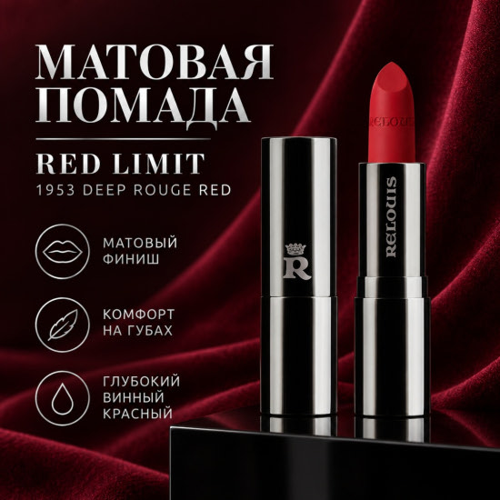 Помада для губ матовая «Red Limit», тон 1953 Deep Rouge Red