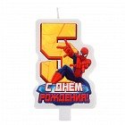 Свеча в торт «С днем рождения!», цифра 5, Человек-Паук