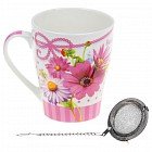 Кружка с ситом 300 мл «Цветы на горохе», цвет в ассортименте
