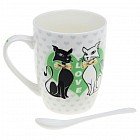 Кружка с ложкой 300 мл «Кошки в сердце», цвет в ассортименте