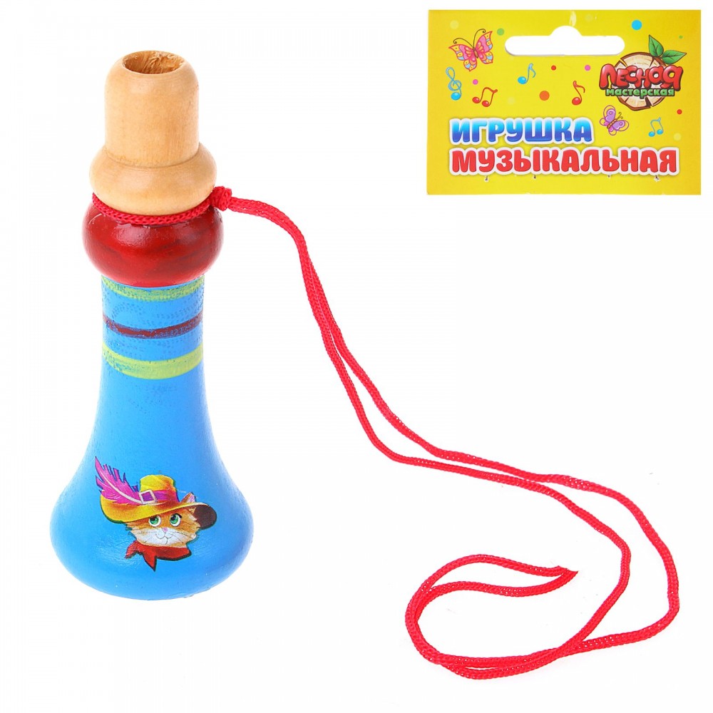 Игрушка музыкальная дудочка на веревочке «Сказочный кот в сапогах», 9 см | Лесная мастерская