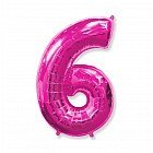 Шар фольга «6», Фуксия, 40"