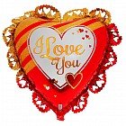 Шар фольгированный «I Love You», сердце 32", цвет красный с золотым
