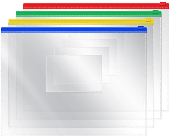 Пакет А4 на гибкой молнии «PVC Zip Pocket», прозрачный, в ассортименте