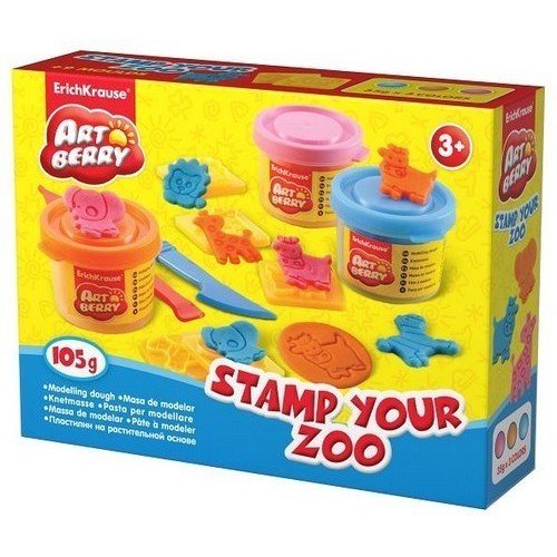 Пластилин на раститительной основе «Stamp Your Zoo», 3 банки