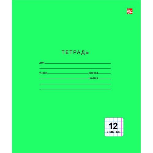 Тетрадь «Однотонная зеленая», 12 листов, клетка