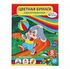 Бумага цветная «Зайка и мяч», 16 листов, 8 цветов