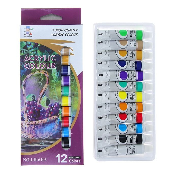 Краски акриловые «Akrylic colour», 12 цветов, в тубе, 12 мл