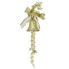 Подвеска новогодняя «Колокольчик с оленем и бусами» золото