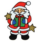 Наклейка на стекло «Дед Мороз с подарком и звёздами»