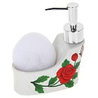 Дозатор для моющего средства с губкой «Бабочка на розе» (180 мл)