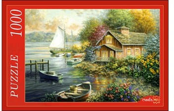 Пазл «Причал у маленького дома», 1000 элементов | Puzzle 1000. CreatM | Рыжий кот