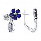 Серьги из серебра с корундом сапфировым и фианитами