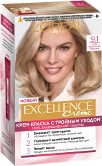 Крем-краска для волос cтойкая «Excellence», оттенок 9.1 Очень светло-русый пепельный