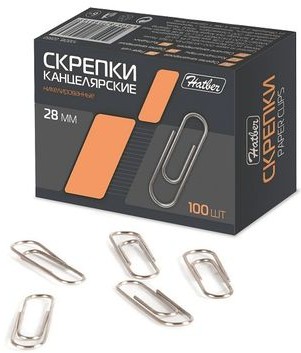 Скрепки канцелярские (28 мм), 100 шт