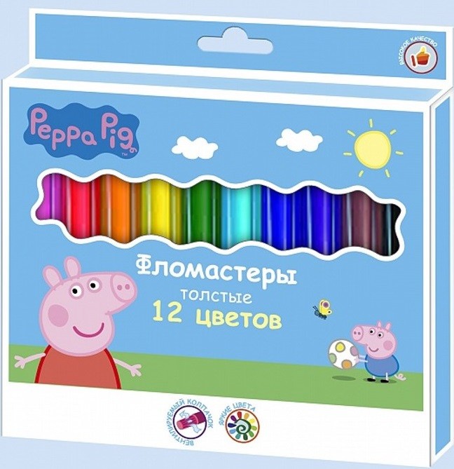 Набор фломастеров, толстые (12 цветов) | Peppa Pig
