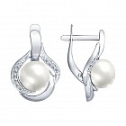 Серьги из серебра с жемчугом и фианитами