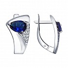 Серьги из серебра с бесцветными и синими фианитами