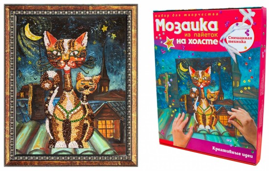 Мозаика из пайеток на холсте «Коты»