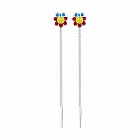 Серьги-цепочки из серебра с эмалью