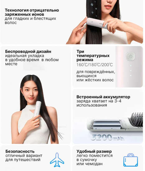 Щетка-выпрямитель для волос Xiaomi Cordless Hair Straightener Brush