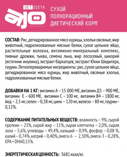 Корм для собак с пониженным содержанием жира при нарушениях пищеварения «Vet Dieta Gastro low fat»