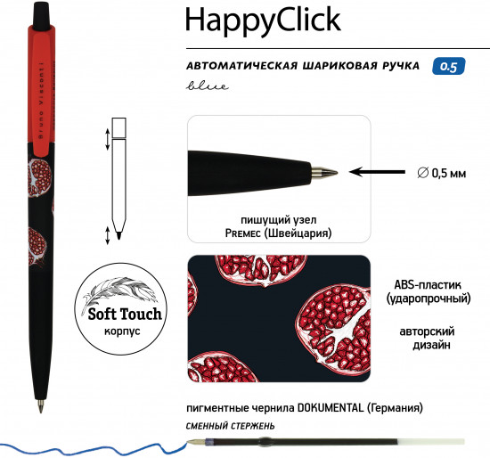 Ручка шариковая автоматическая HappyClick со стираемыми чернилами «Fresh and fruity. Гранат»