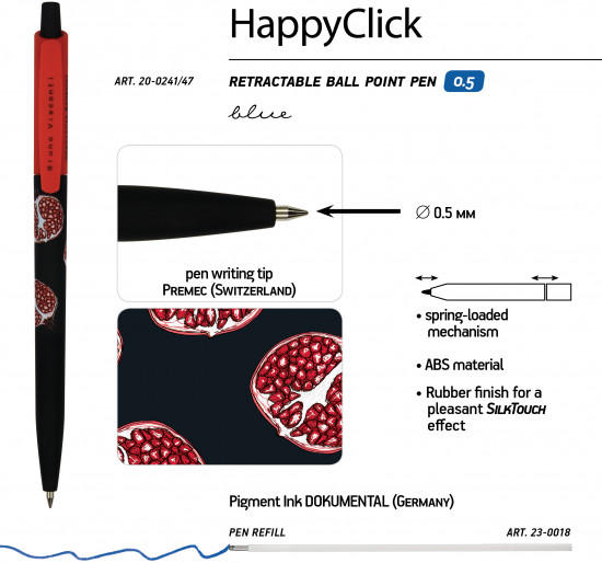 Ручка шариковая автоматическая HappyClick со стираемыми чернилами «Fresh and fruity. Гранат»