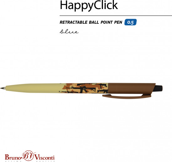 Ручка шариковая автоматическая HappyClick со стираемыми чернилами «Military паттерн. Оружие»