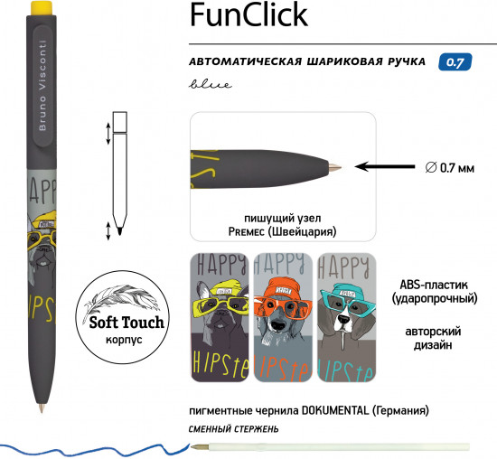 Набор ручек «Funclick. Псы на стиле»