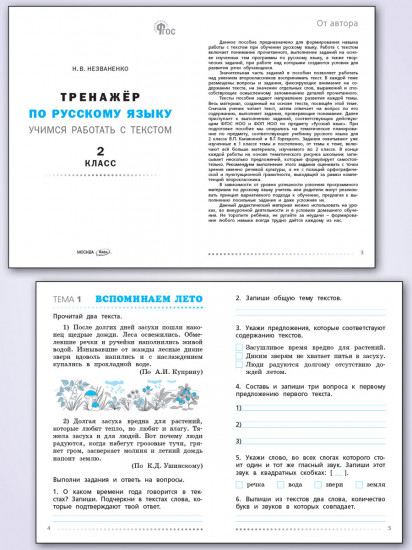 Тренажёр по русскому языку. Учимся работать с текстом. 2 класс