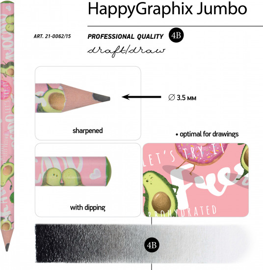 Набор карандашей чернографитовых «HappyGraphix jumbo. Авокадо. Модница»